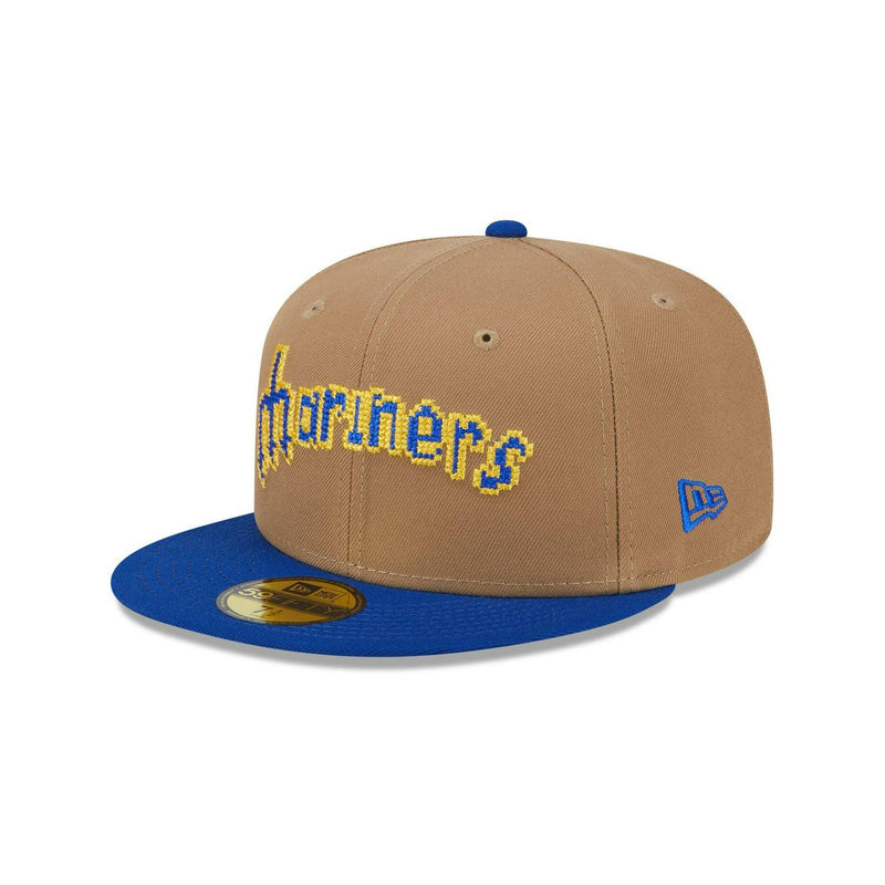 New Era Seattle Mariners Khaki Brown Blue Gray 59Fifty 5950 Patch Fitted Cap Hat