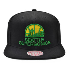 Mitchell And Ness Seattle Supersonics CLASSIC SOLID Black Yellow Green Snapback