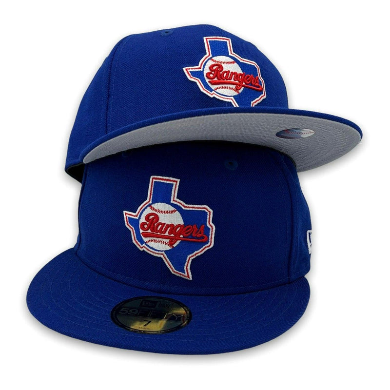 New Era Texas Rangers Blue Red White Grey 59Fifty 5950 Patch Fitted Cap Hat