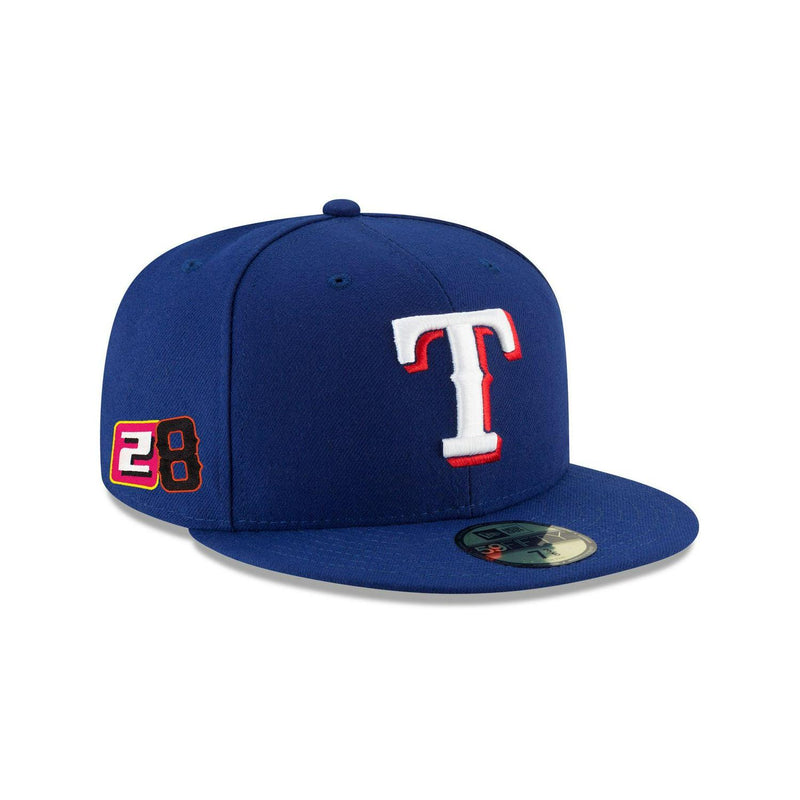New Era Texas Rangers 28 Heim Blue White Red 59Fifty 5950 Patch Fitted Cap Hat