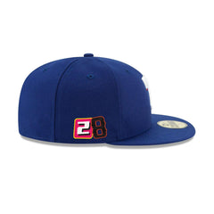 New Era Texas Rangers 28 Heim Blue White Red 59Fifty 5950 Patch Fitted Cap Hat