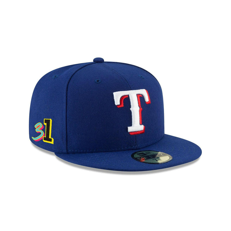 New Era Texas Rangers 31 Scherzer Blue White Red 59Fifty 5950 Patch Fitted Hat
