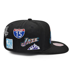 Mitchell And Ness Utah Jazz HYPERLOCAL Black White Gray Patch Snapback Cap Hat