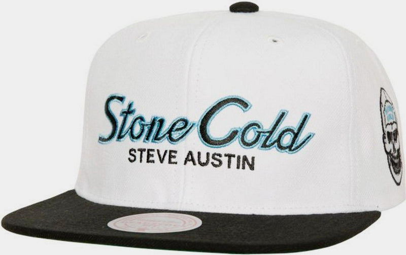 Mitchell and Ness WWE Stone Cold Steve Austin White Black Blue Patch Snapback