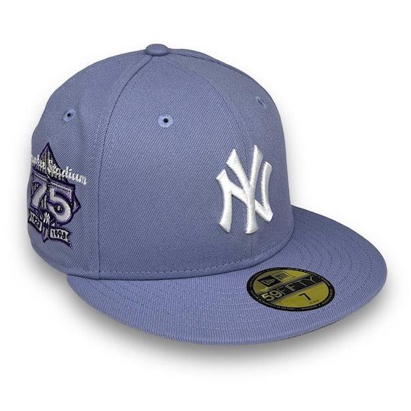 New Era NY Yankees 75th Anni Lavender White 59Fifty 5950 Patch Fitted Cap Hat