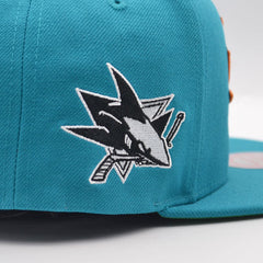 San Jose Sharks Mitchell & Ness NHL ALTERNATE FLIP Snapback Adjustable Hat - Teal/Copper