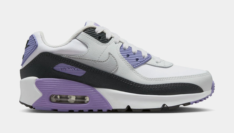 Air Max 90 Grade School Lifestyle Shoes (White/Dusty Amethyst/Photon Dust/Light Smoke Grey)