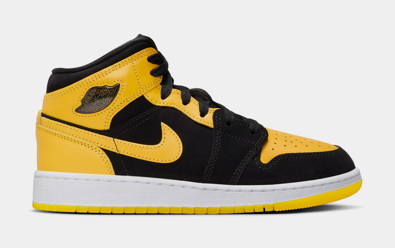 Air Jordan 1 Mid Grade School Lifestyle Shoes ( Black/White/Varsity Maize)