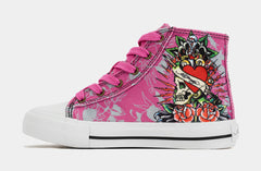 Skull High Top Preschool Lifestyle Shoes (Pink/White)