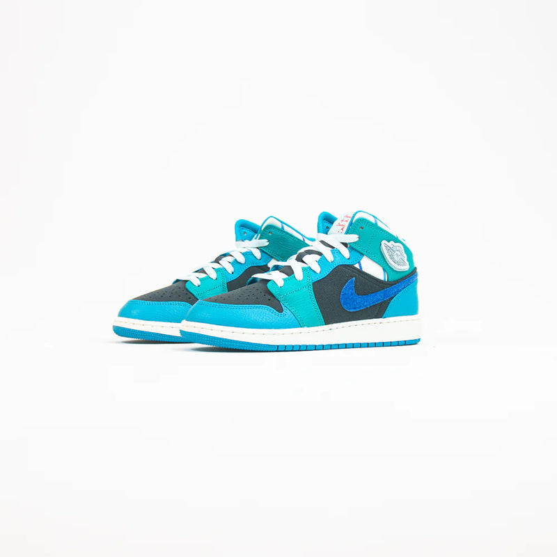Kids Nike Air Jordan 1 Mid SS GS Anthracite Glacier Blue Teal Green White Black Sneaker Shoe Trainer