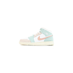 Kids Nike Air Jordan 1 Mid SE GS White Pink Oxford Jade Ice Blue Beige  Sneaker Shoe Trainer