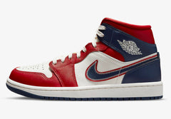WMNS Nike Air Jordan 1 Mid SE Gym Red Midnight Navy Blue White Sneaker Shoe Trainer