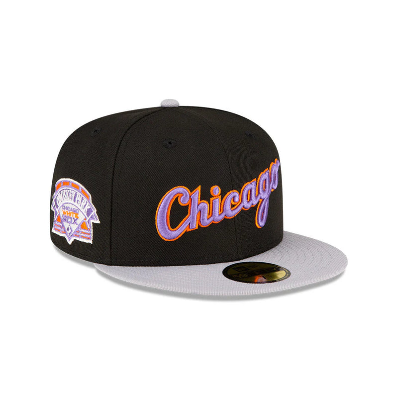 New Era 59Fifty Chicago White Sox Comiskey Park Patch Script Hat - Black, Grey