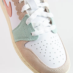 Kids Nike Air Jordan 1 Mid SE GS White Pink Oxford Jade Ice Blue Beige  Sneaker Shoe Trainer