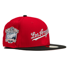 New Era 59Fifty Los Angeles Dodgers 40Th Anniversary Patch Script Hat - Red, Black, Metallic Silver
