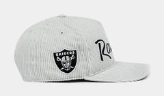 Las Vegas Raiders Corduroy Snapback Mens Hat (Grey/White/Black)