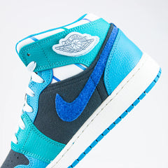 Kids Nike Air Jordan 1 Mid SS GS Anthracite Glacier Blue Teal Green White Black Sneaker Shoe Trainer