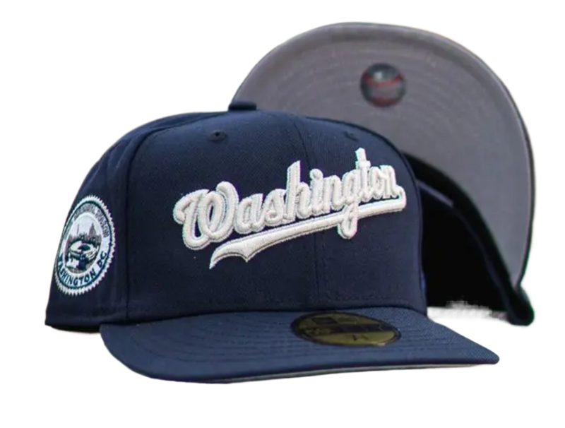 New Era Washington Nationals Navy Blue White Gray 59Fifty 5950 Patch Fitted Hat