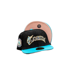 New Era Florida Marlins Corduroy Black Teal Pink 59Fifty 5950 Patch Fitted Hat