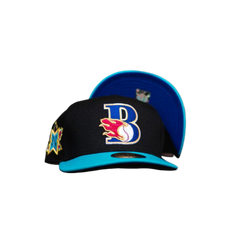 New Era Bakersfield Blaze Black Teal Royal Blue 59Fifty 5950 Patch Fitted Hat