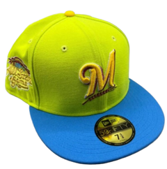 New Era Milwaukee Brewers '02 Yellow Sky Blue 59Fifty 5950 Patch Fitted Cap Hat