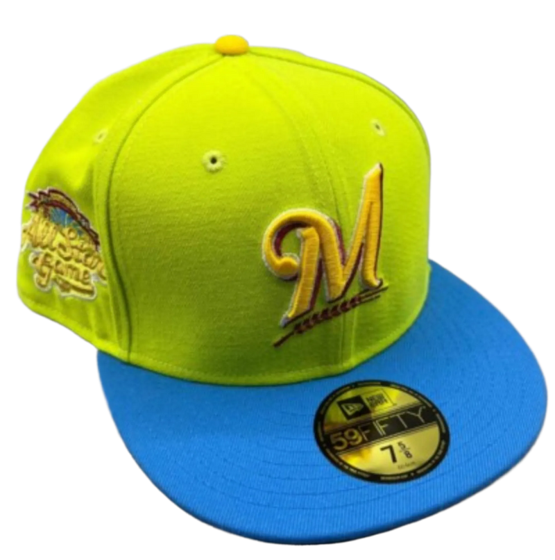 New Era Milwaukee Brewers '02 Yellow Sky Blue 59Fifty 5950 Patch Fitted Cap Hat