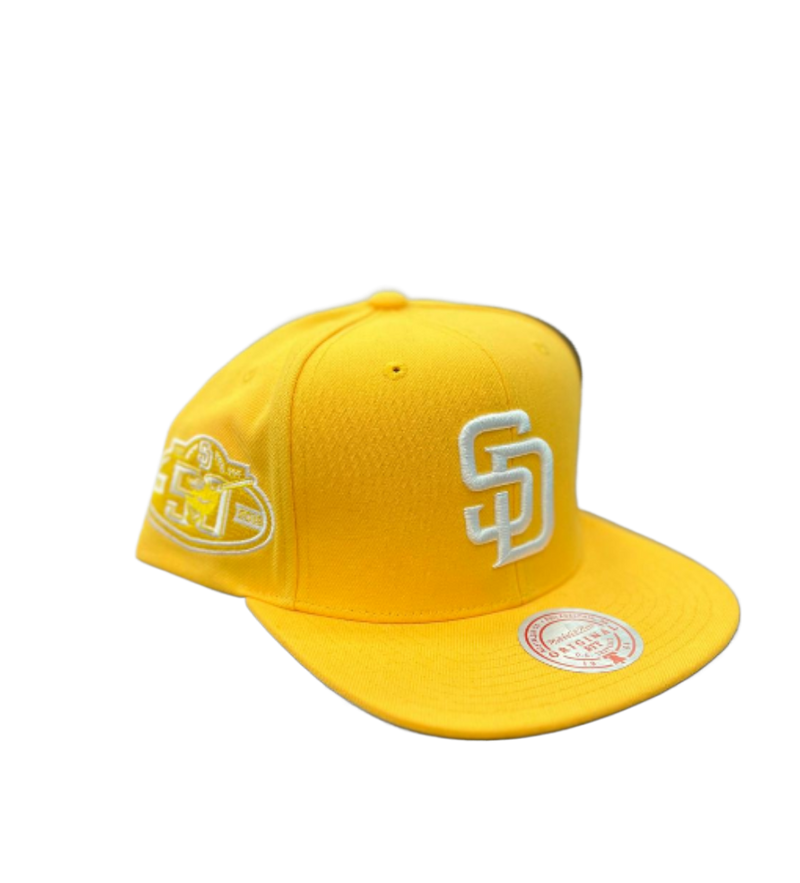 Mitchell and Ness San Diego Padres Yellow White Gray Patch Snapback Cap Hat