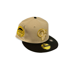 New Era LA Rams Beige Yellow Gold Black 59Fifty 5950 Patch Fitted Cap Hat