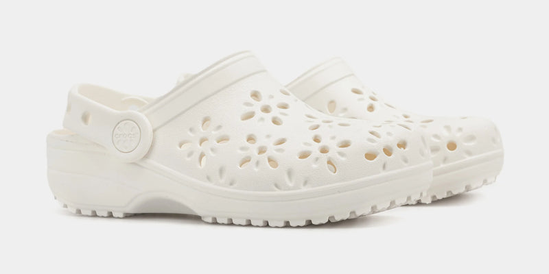 Classic Clog Floral Cut Out Preschool/Grade School Sandals (White)