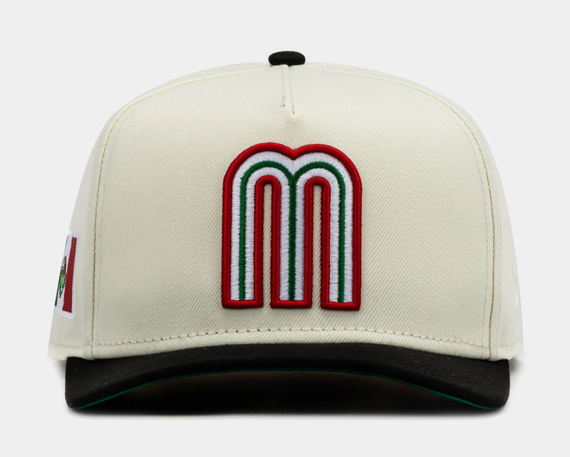 Mexico Curve Beige 950AF Snapback Mens Hat (Beige/Red)