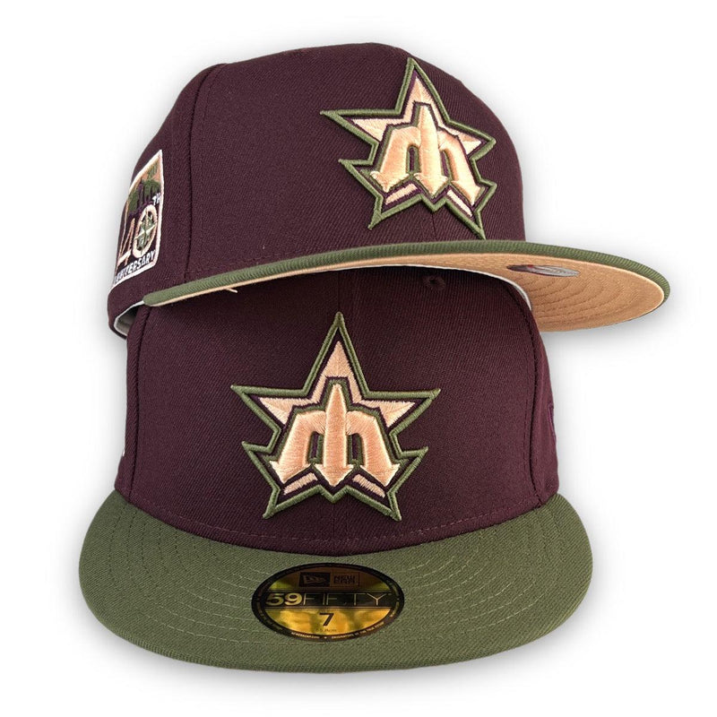 New Era Seattle Mariners 5950 59FIFTY Fitted Maroon Olive Green Peach UV Fall 22