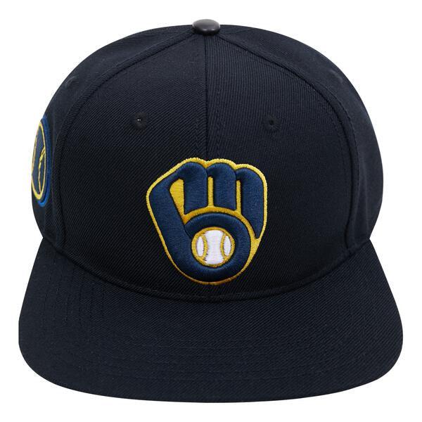 Pro Standard Milwaukee Brewers Classic Logo Snapback Hat Black Blue Yellow White Patch