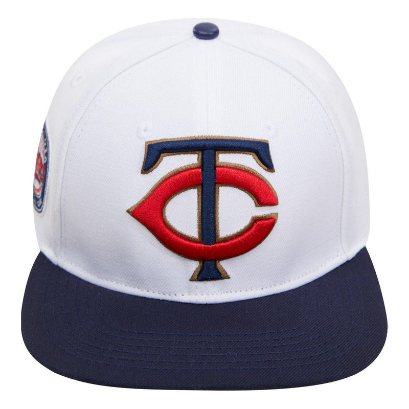 Pro Standard Minnesota Twins Classic Logo Snapback Hat White Blue Red Patch